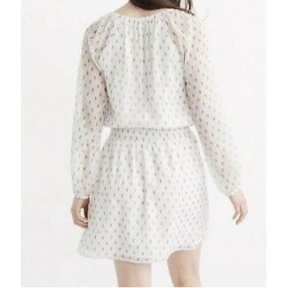 NWT Abercrombie & Fitch White Chiffon Peasant Dress XL Lace Up Long Sleeve - Picture 3 of 13